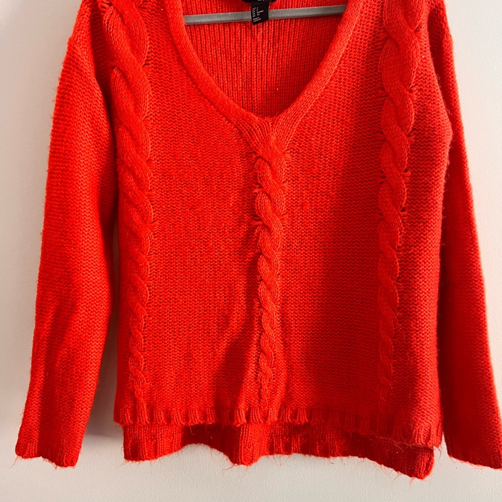 H&M Red V-Neck Sweater Classic Knit